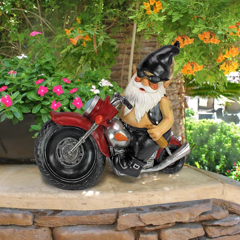 Axle Grease Biker Gnome Statue – Funny Motorcycle Garden Décor