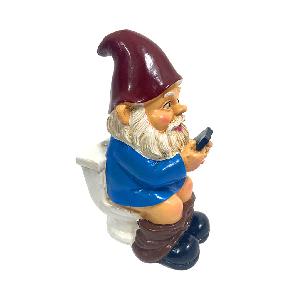 Grums the Gnome on the Toilet Playing on Phone 