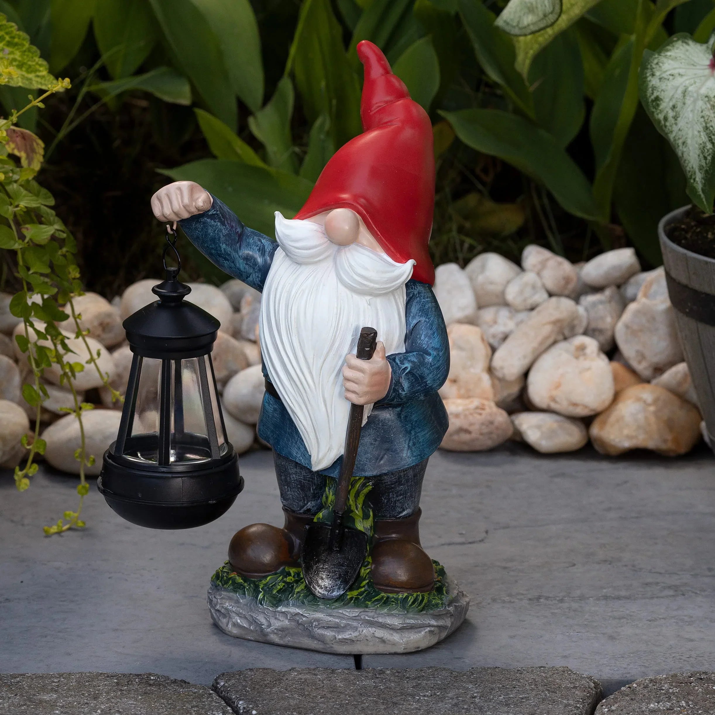 Earnest Garden Gnomes with Lantern - Solar Powered Light Garden Gnome for Outdoor Decor