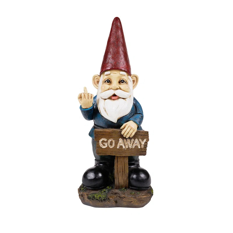 Gnome Holding a Go Away Sign