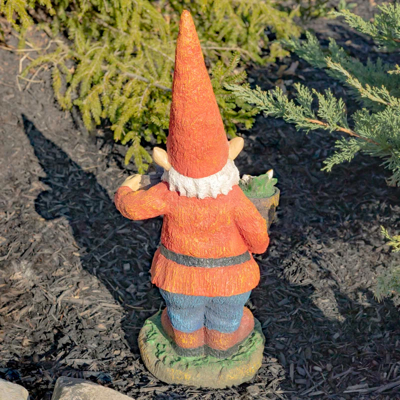 Spring Gnome Garden Statue with Flower Pot and Watering Can 20.5"