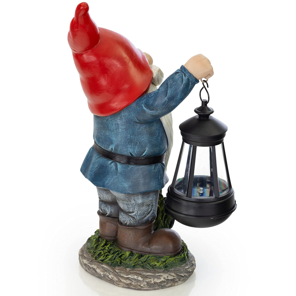 Earnest Garden Gnomes with Lantern - Solar Powered Light Garden Gnome for Outdoor Decor