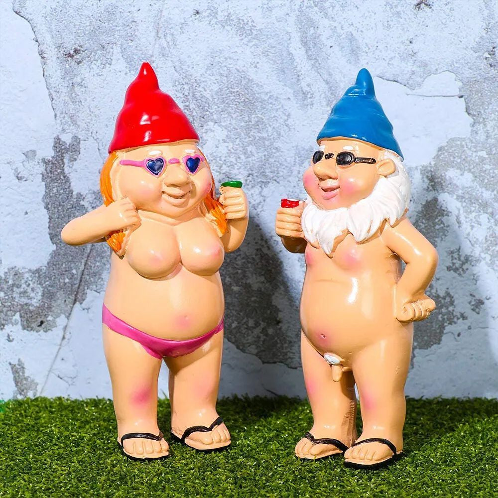 2 PCS Naked Gnomes Statues - 4.7 Inch 