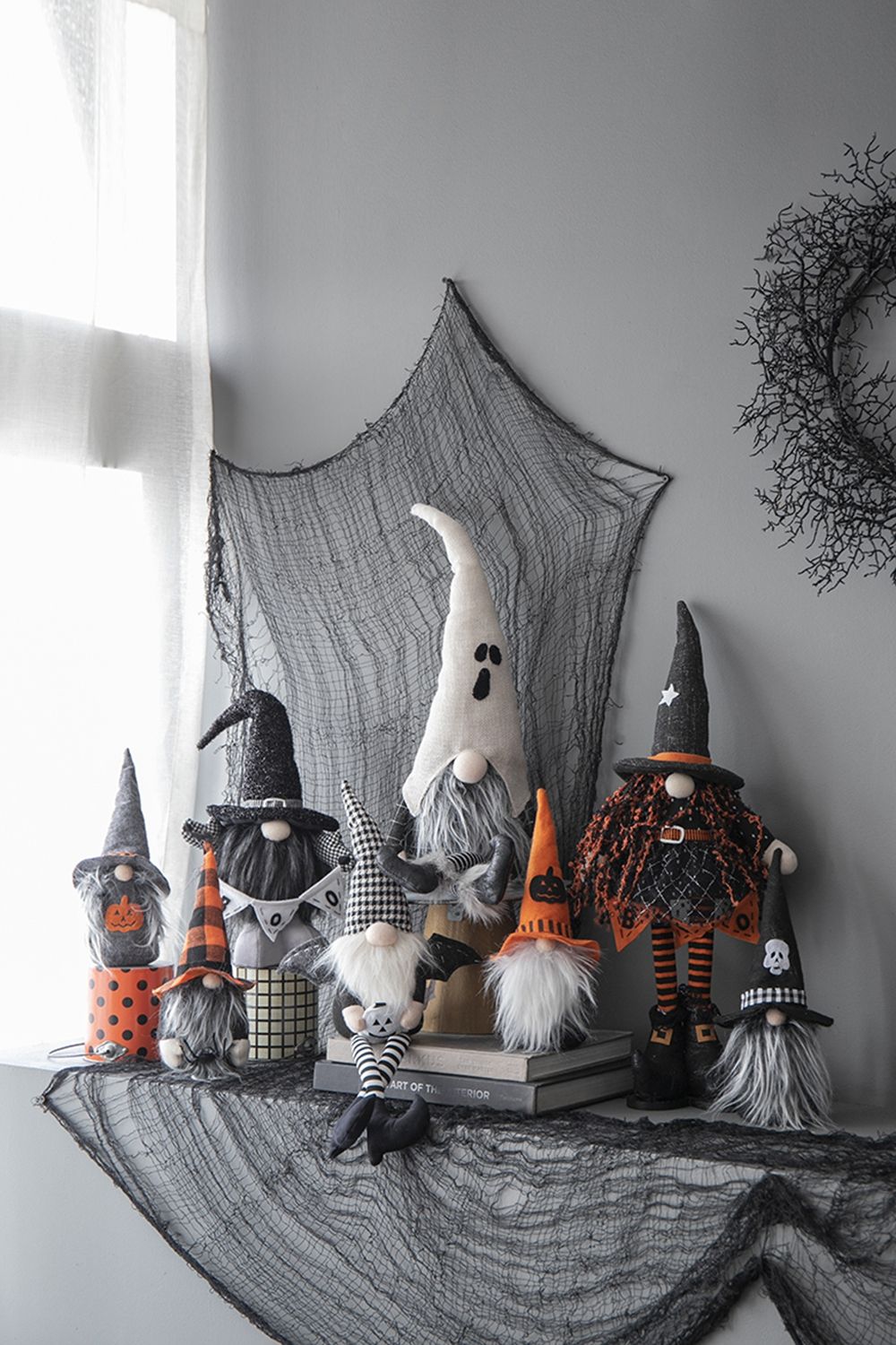 Sitting Gnome with Wings & Plaid Hat – Set of 2, Black, Halloween Decor