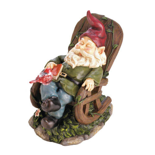 Solar Red Bird Rocking Chair Gnome Figurine