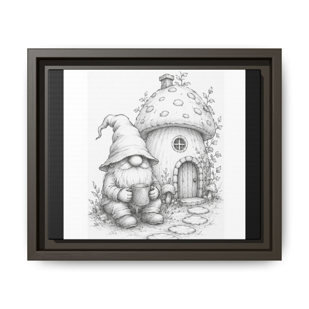 Gnome Pencil Cottage Sketch Framed Canvas Print - Fren