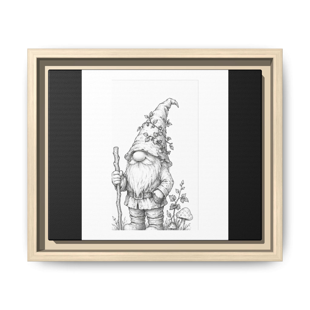 Gnome Pencil Sketch Matte Canvas Framed Print — Whimsical Woodland Home Decor - Bramble