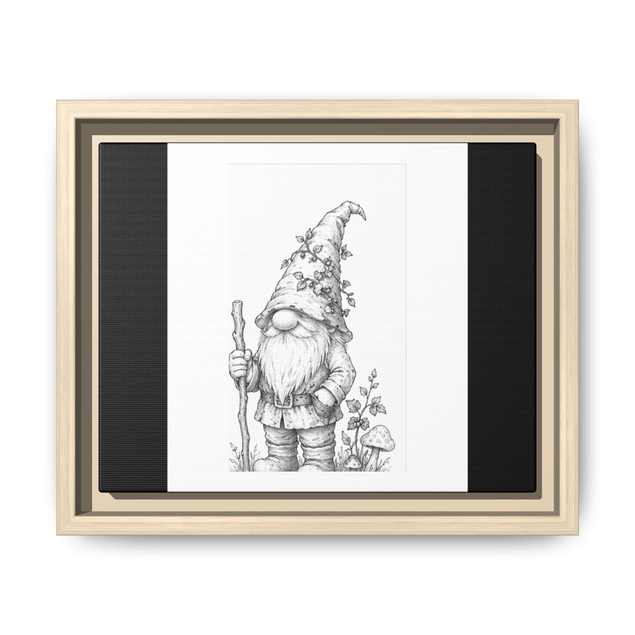 Gnome Pencil Sketch Matte Canvas Framed Print — Whimsical Woodland Home Decor - Bramble