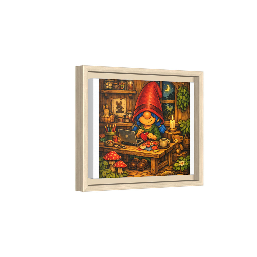 Cozy Gnome Girl Blue hair Arts Print — Framed Matte Canvas Wall Art