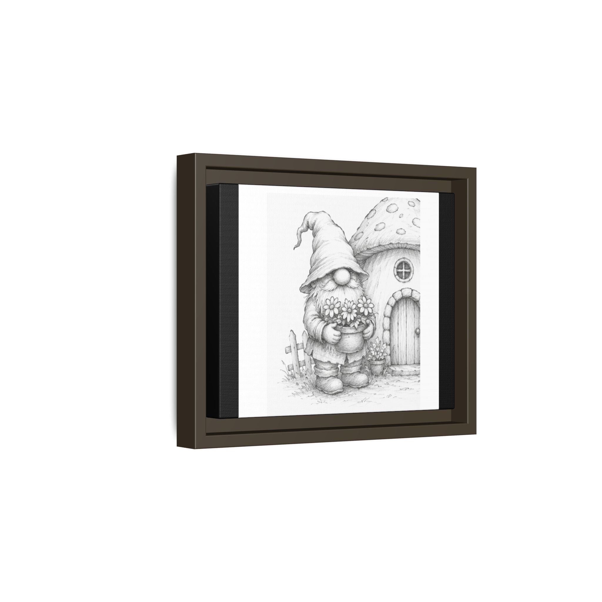 Gnome Pencil Mushroom House Framed Canvas Print — Whimsical Nursery Wall Art - Hazel
