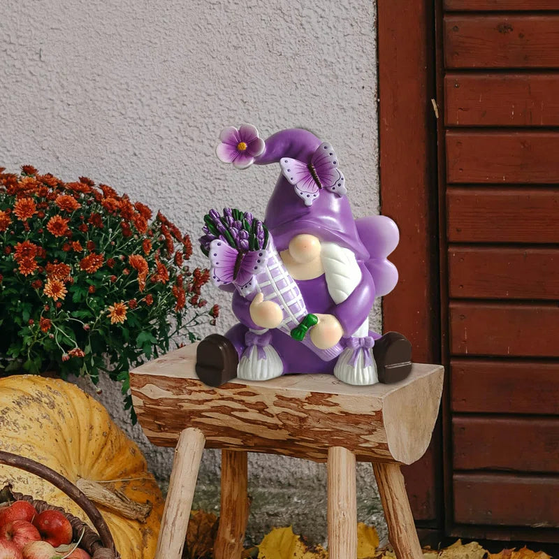 Purple Gnome with flowers and butterfly 