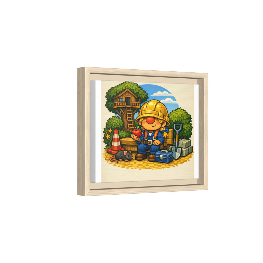 Gnome Girl Construction Worker Framed Art Print — Cute Builder Treehouse Matte Canvas