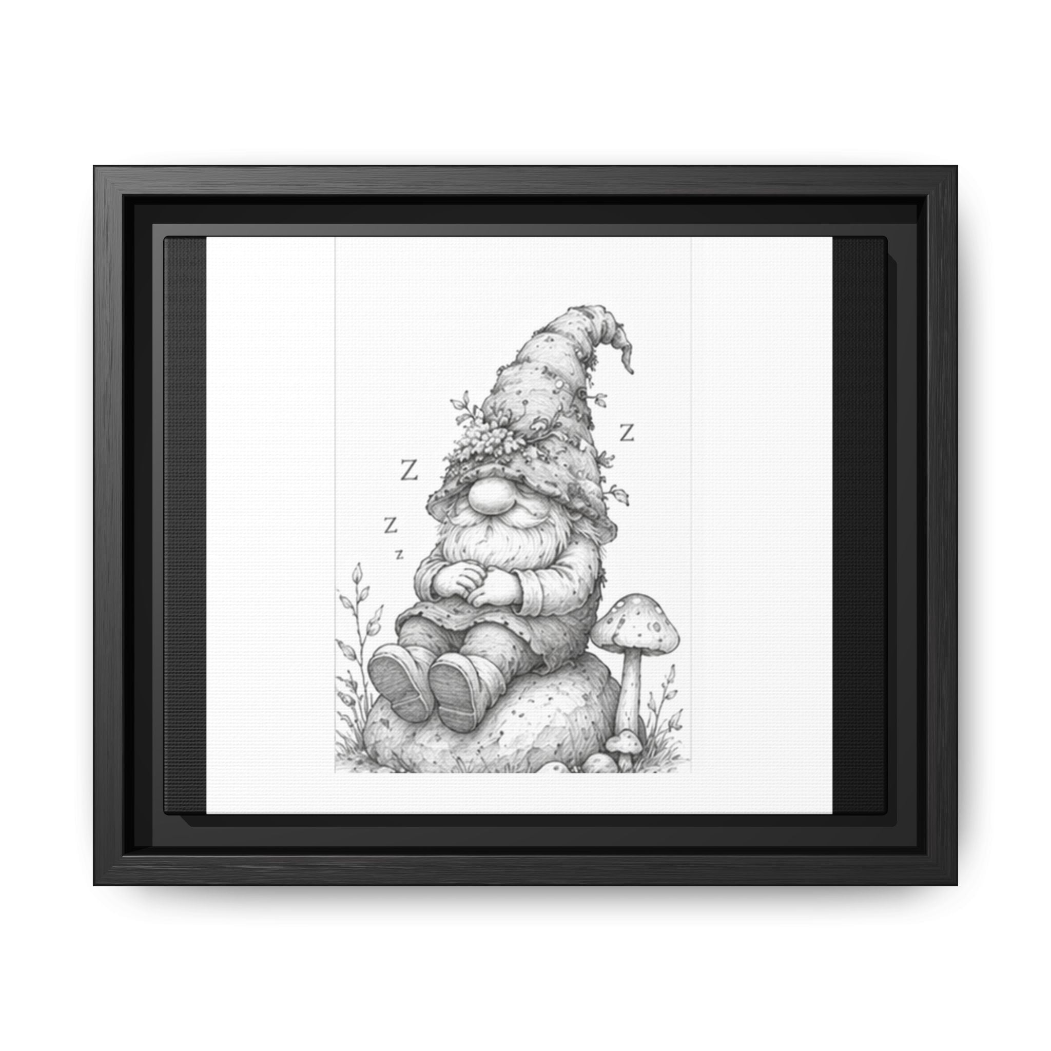 Sleeping Gnome Pencil Framed Matte Canvas Wall Art - Lark