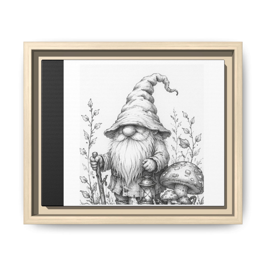 Gnome Pencil Illustration Framed Canvas Print — Black & White Matte Wall Art - Briar