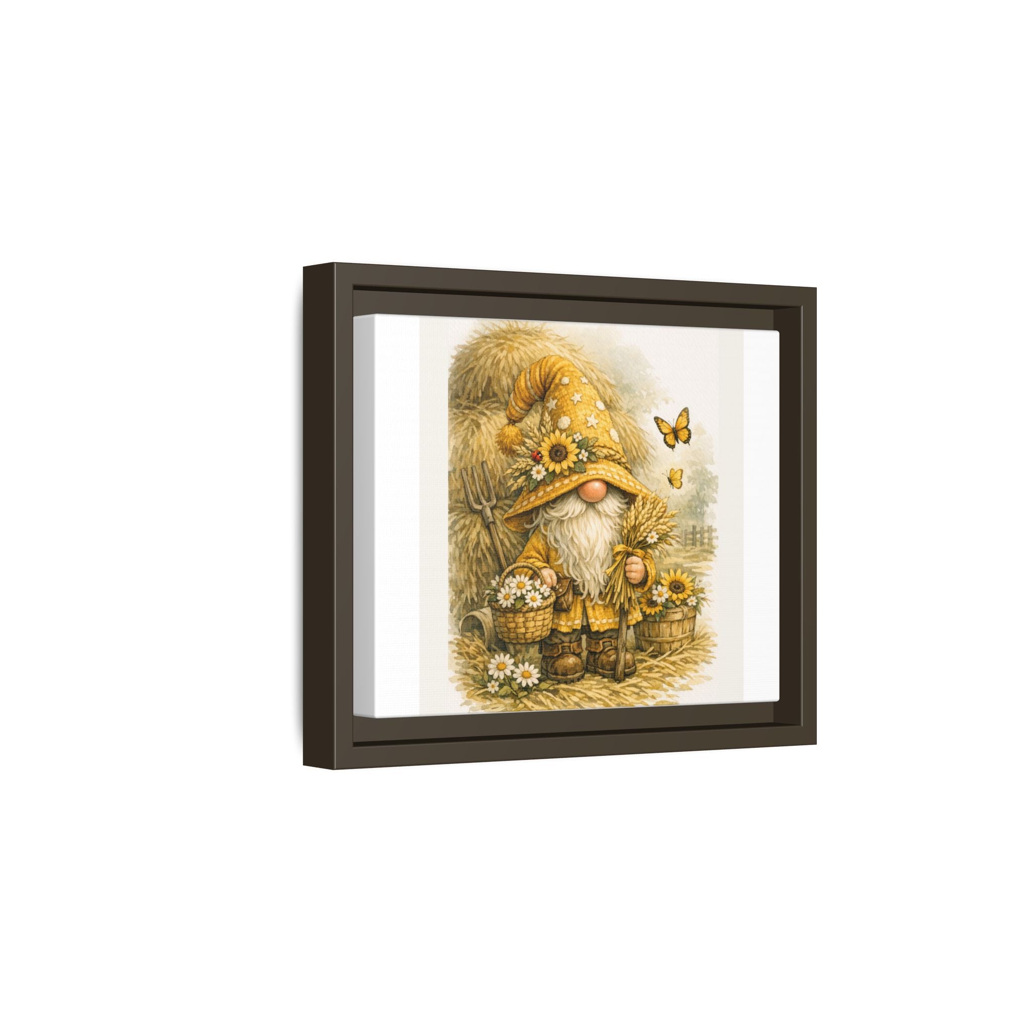 High Hat Sunflower Gnome Framed Canvas Print — Rustic Autumn Wall Art