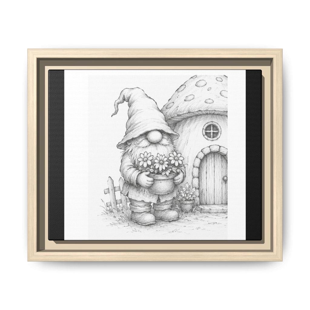 Gnome Pencil Mushroom House Framed Canvas Print — Whimsical Nursery Wall Art - Hazel