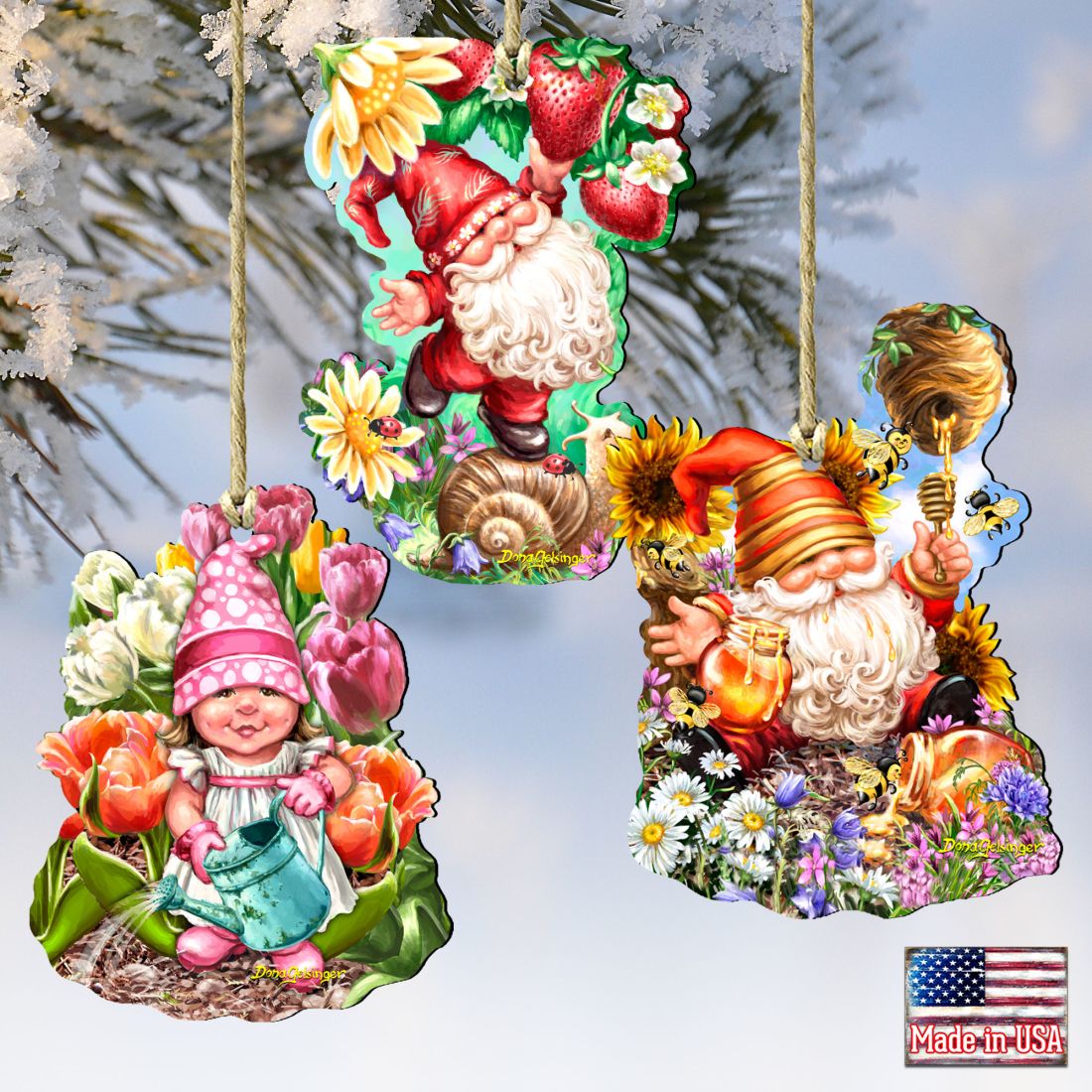 Gnomes Wooden Ornaments Set of 3 by Gelsinger - Christmas Santa Snowman Decor - 8461060-S3-DG