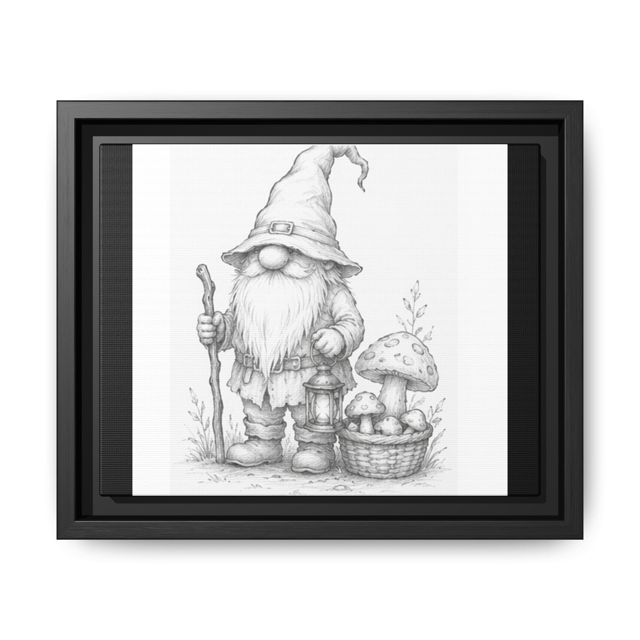 Gnome Pencil Illustration Matte Canvas Framed Print — Rustic Woodland Nursery Art - Oak