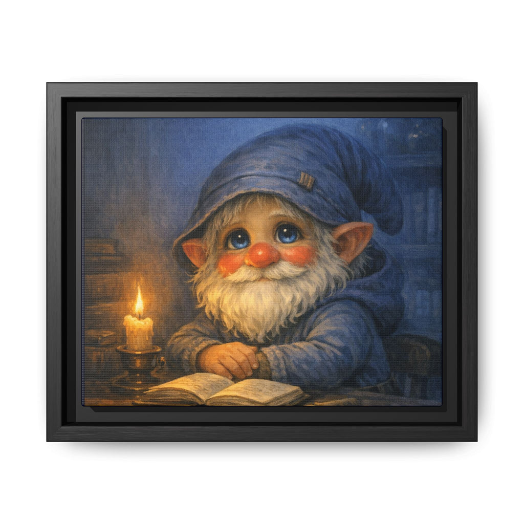 Bright Eyes Reading Gnome Matte Canvas Print — Framed Nursery Wall Art