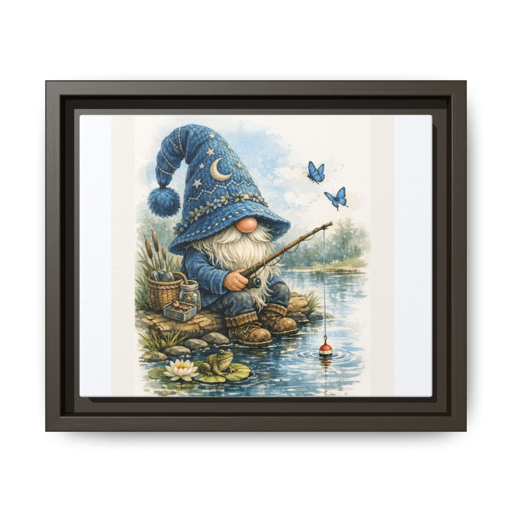 High Hat Whimsical Gnome Fishing Matte Canvas Print (Framed)