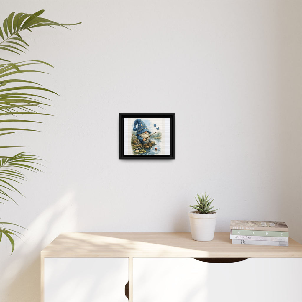 High Hat Whimsical Gnome Fishing Matte Canvas Print (Framed)