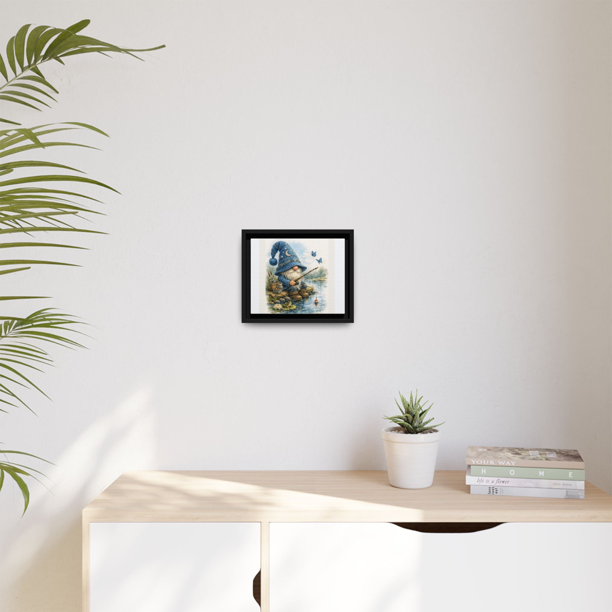 High Hat Whimsical Gnome Fishing Matte Canvas Print (Framed)