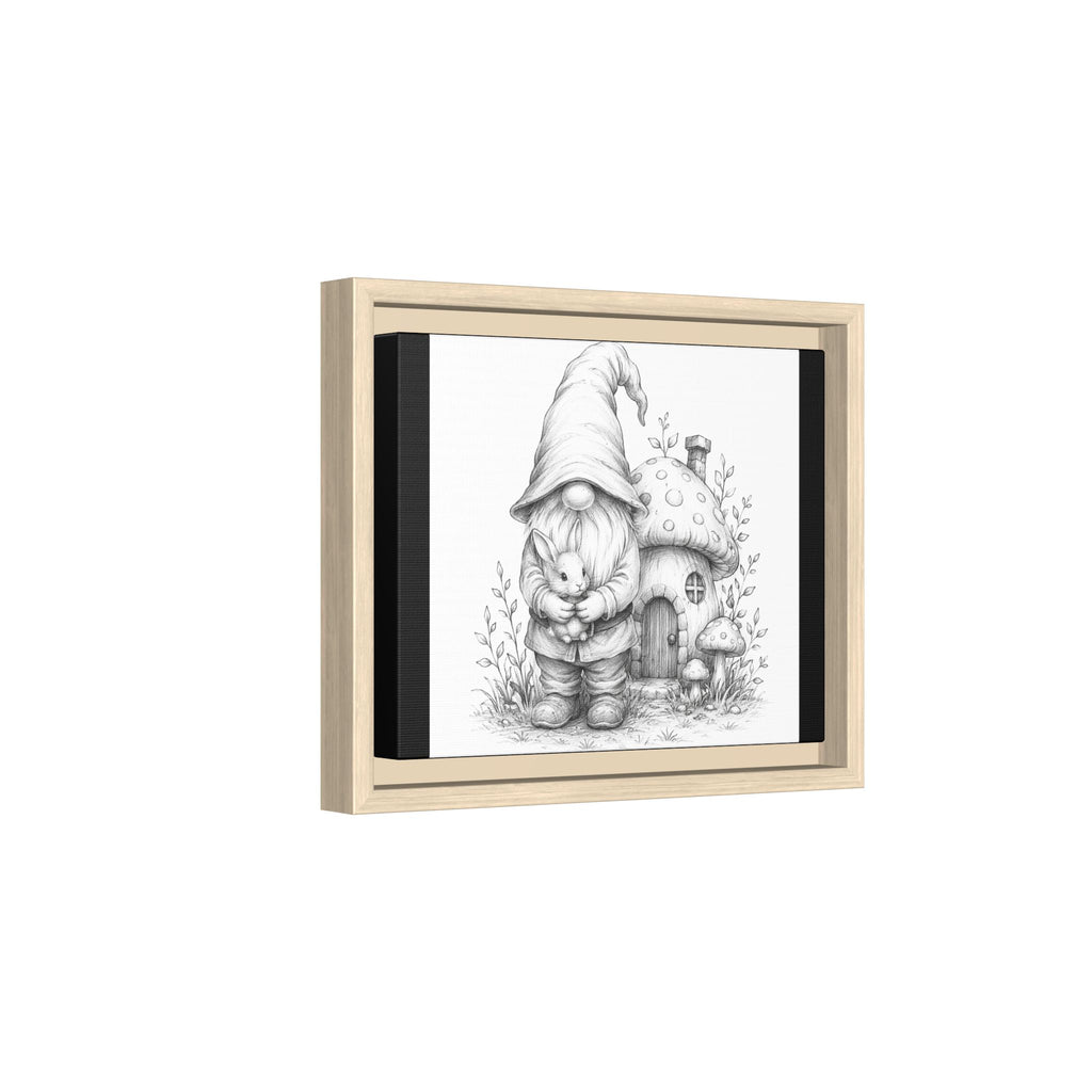 Gnome & Bunny Pencil Sketch Framed Matte Canvas - Hopper