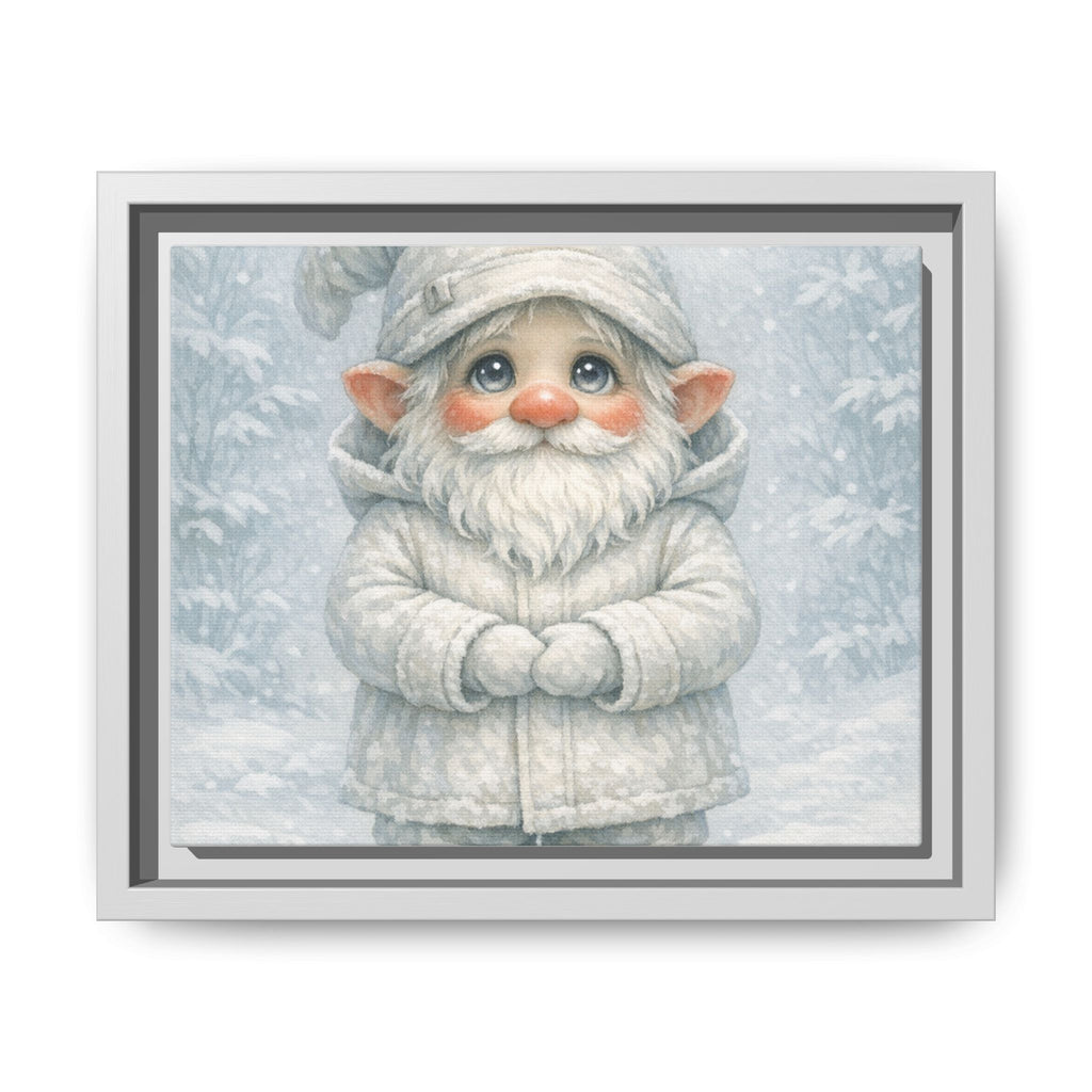 Bright Eyes Framed Winter Gnome Canvas Print — Cute Snowy Nursery Wall Art