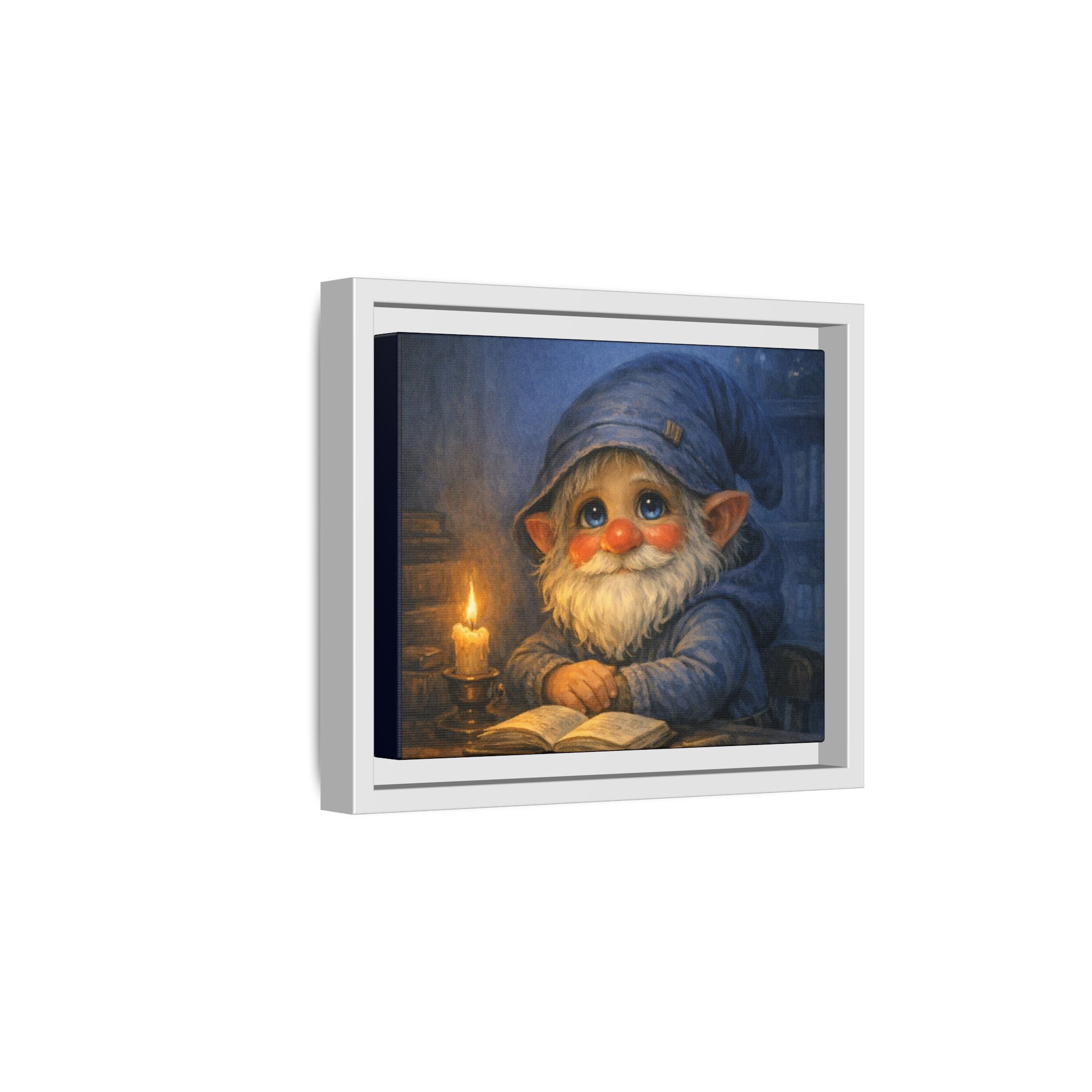 Bright Eyes Reading Gnome Matte Canvas Print — Framed Nursery Wall Art
