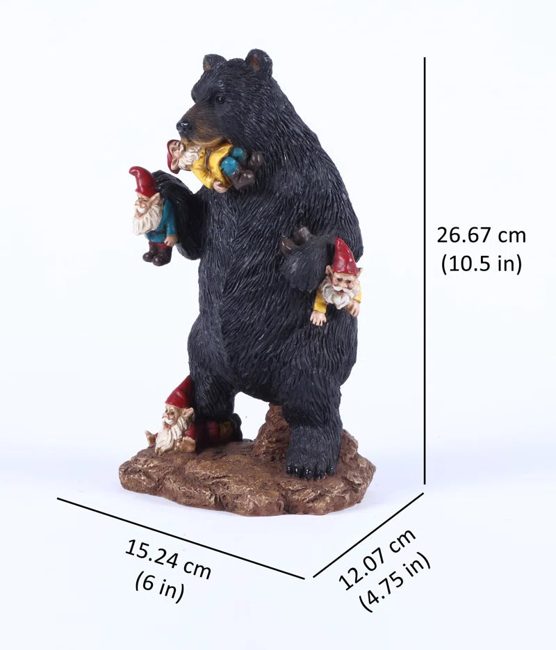 Gnomes in Trouble with Bear Garden Statue