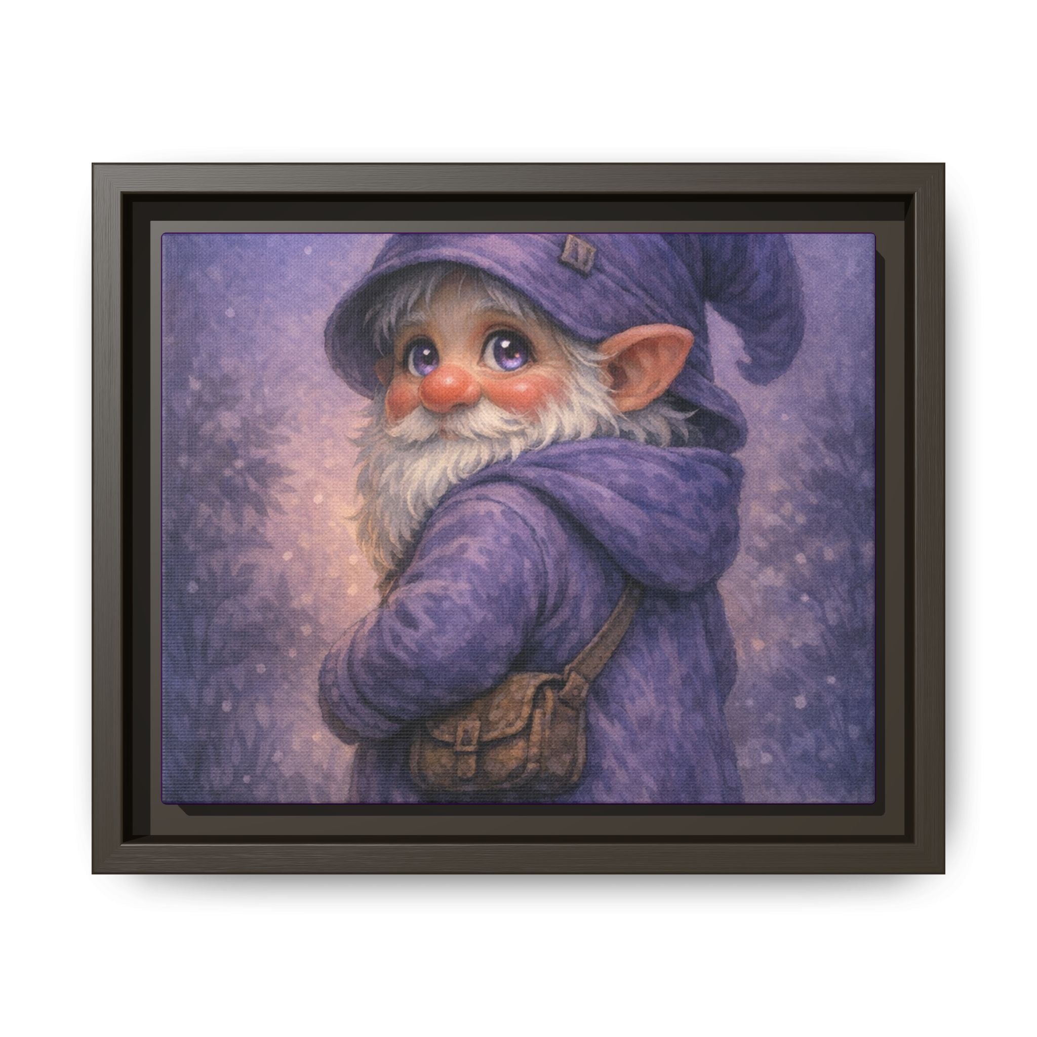 Bright eyes Whimsical Purple Gnome Matte Canvas Framed Wall Art