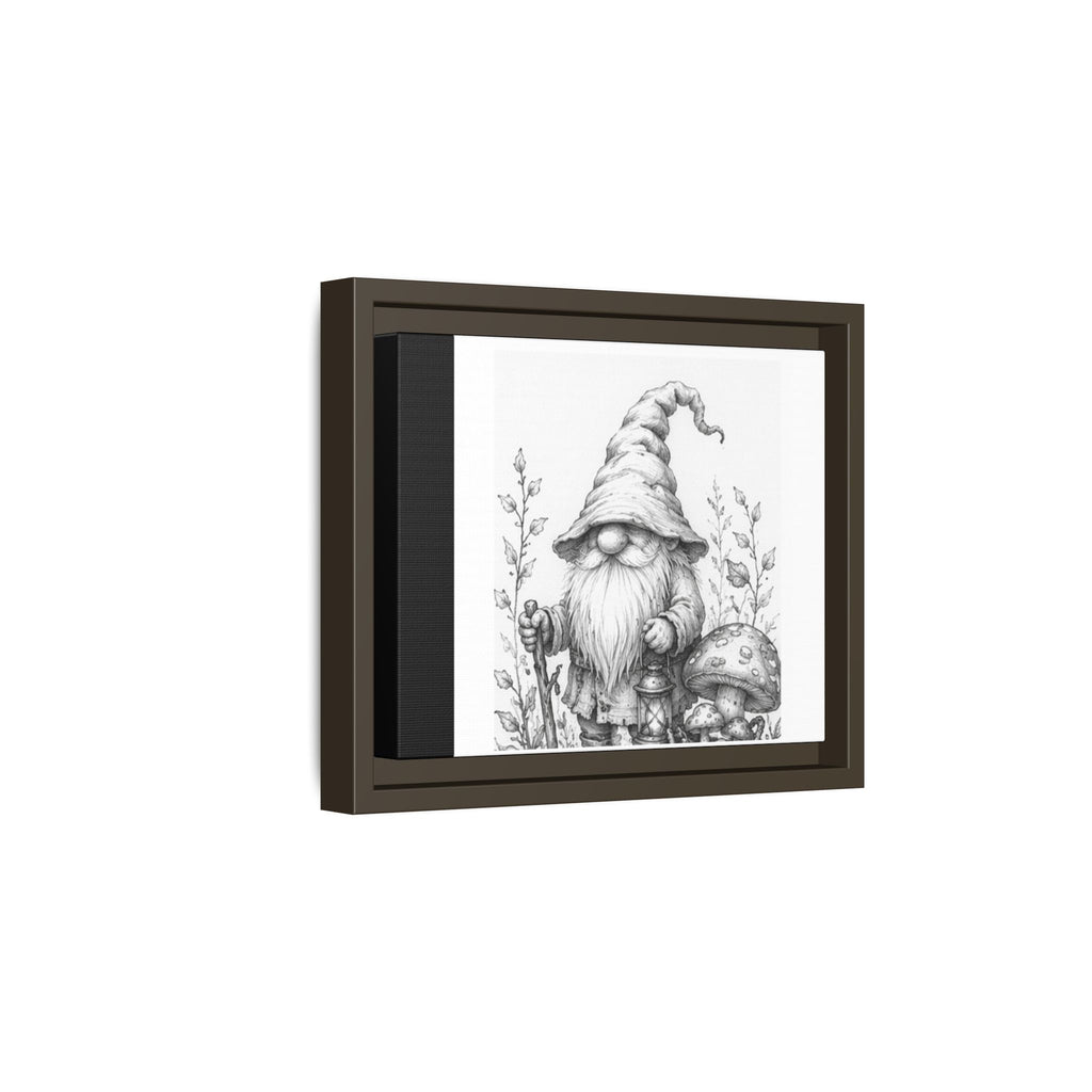 Gnome Pencil Illustration Framed Canvas Print — Black & White Matte Wall Art - Briar