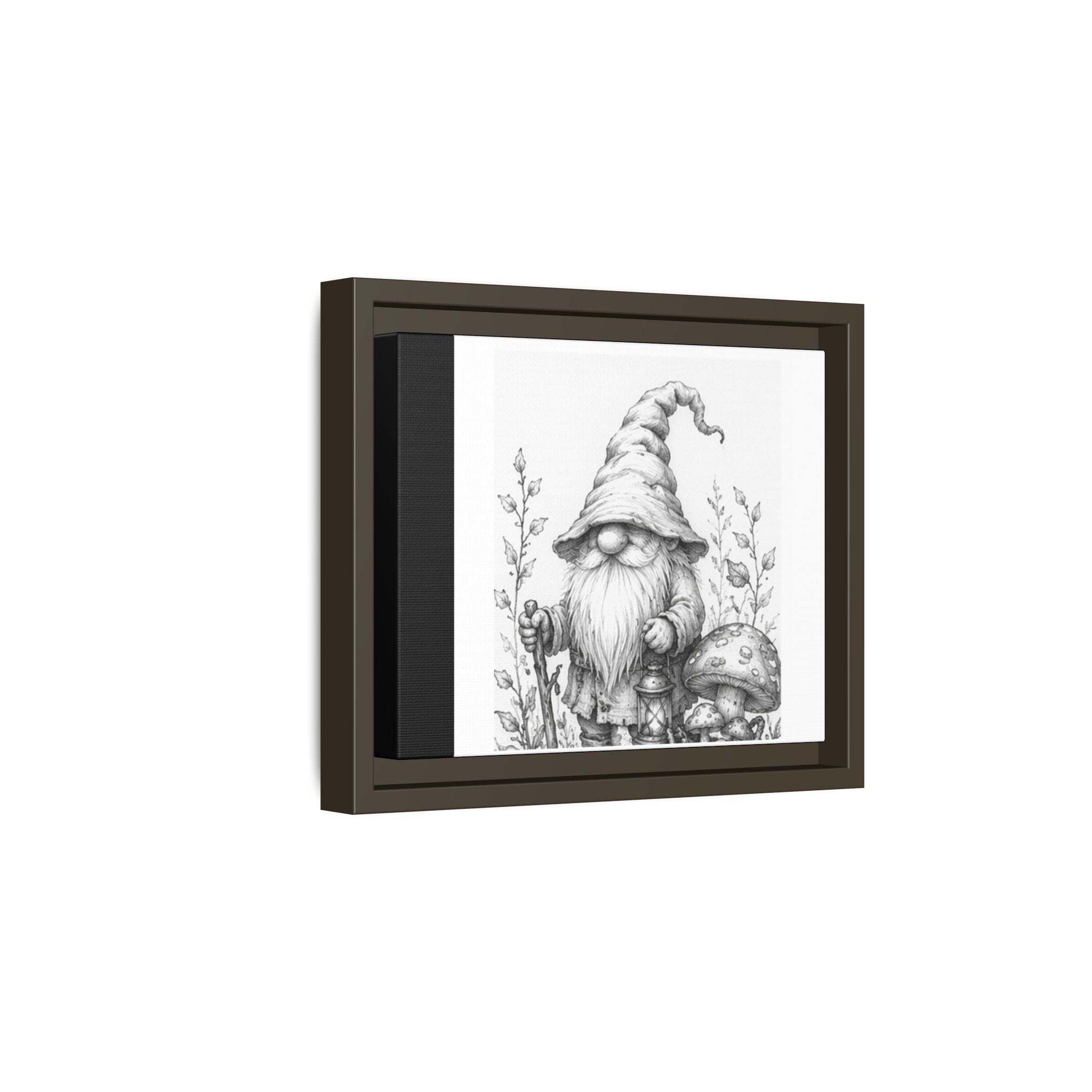 Gnome Pencil Illustration Framed Canvas Print — Black & White Matte Wall Art - Briar