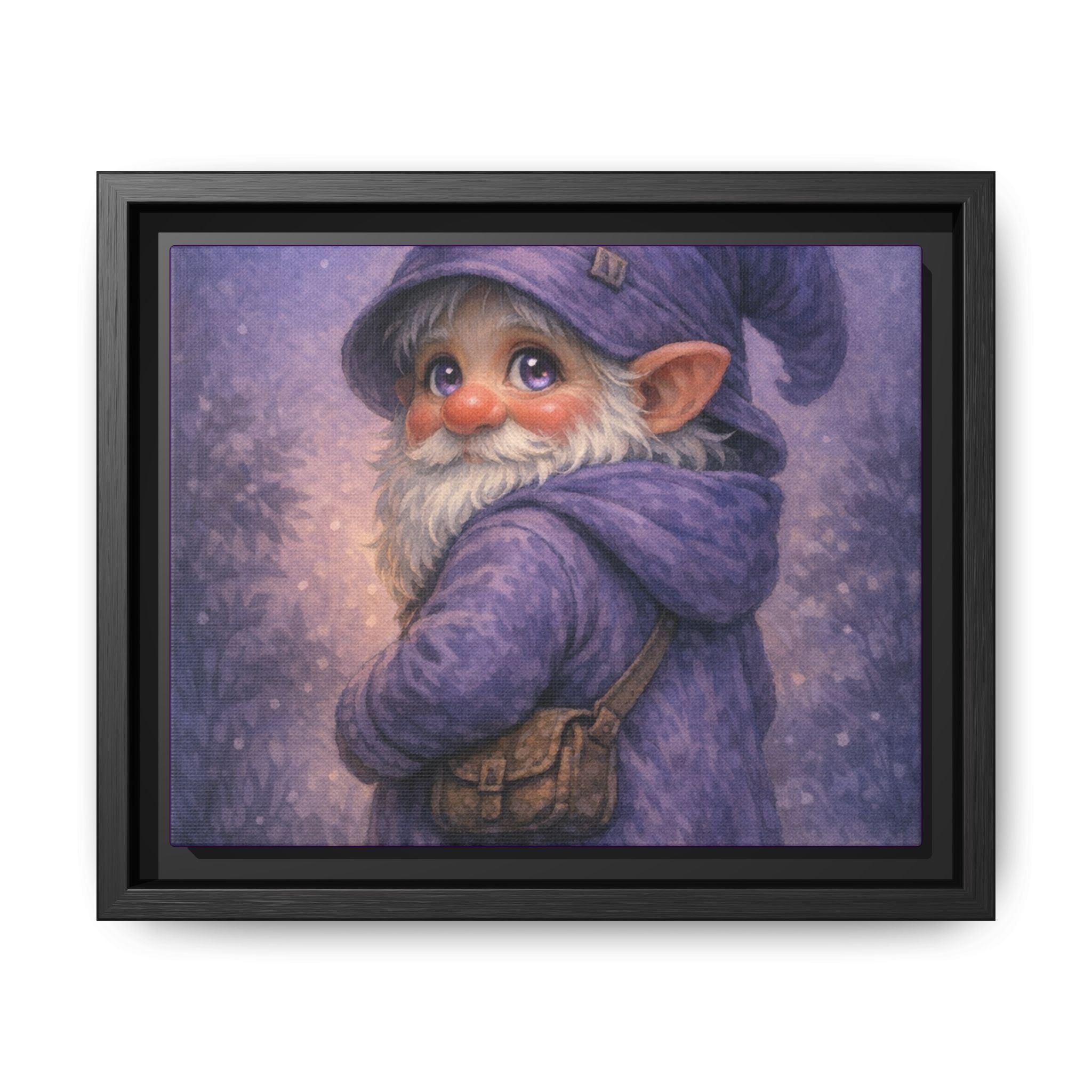 Bright eyes Whimsical Purple Gnome Matte Canvas Framed Wall Art