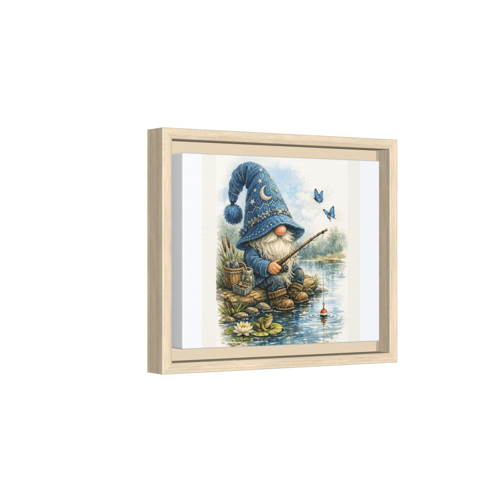 High Hat Whimsical Gnome Fishing Matte Canvas Print (Framed)