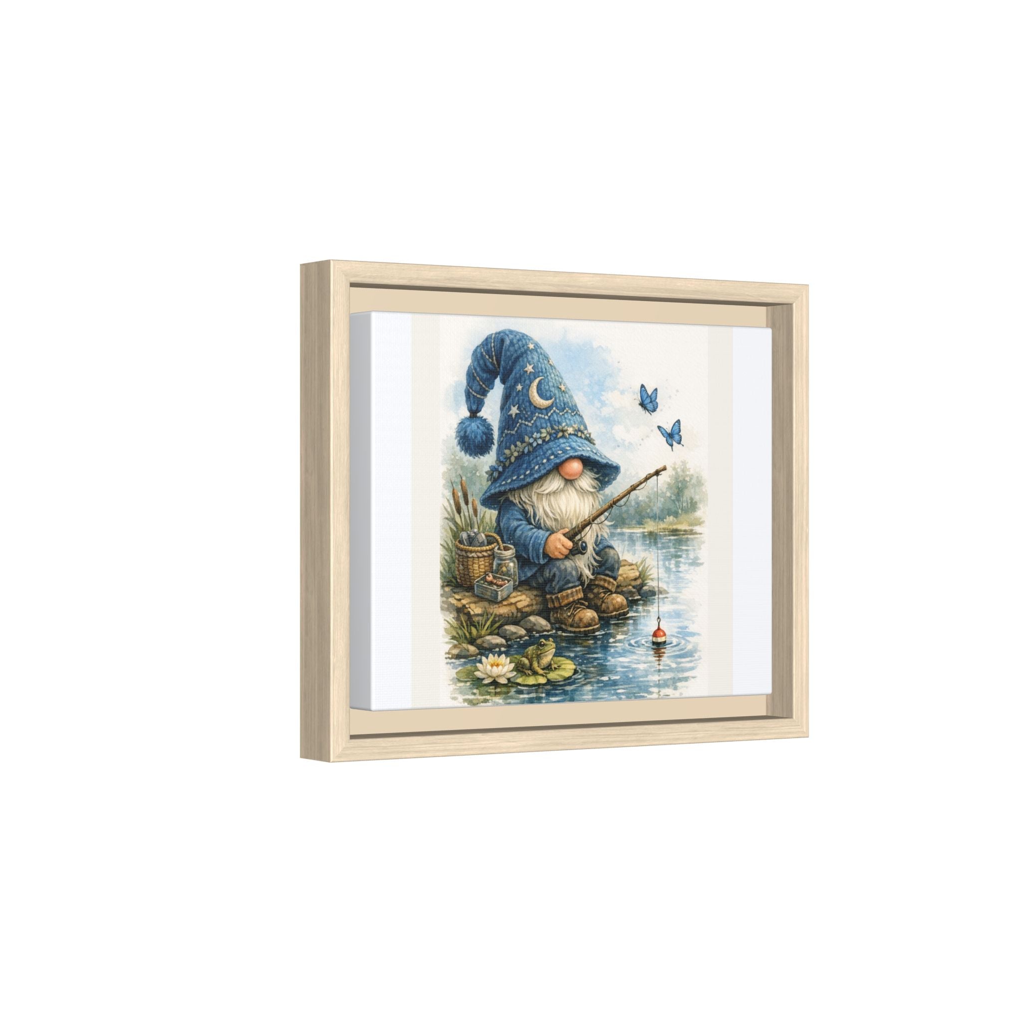 High Hat Whimsical Gnome Fishing Matte Canvas Print (Framed)