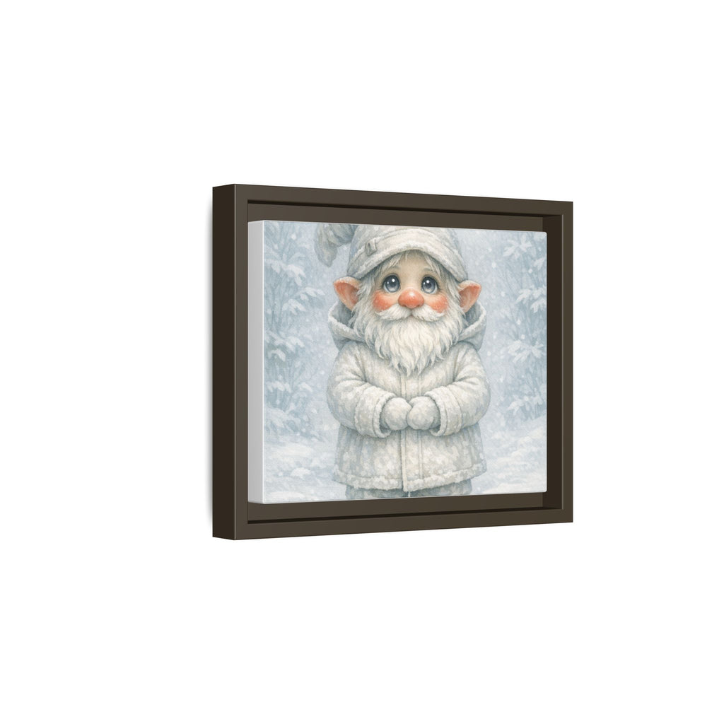 Bright Eyes Framed Winter Gnome Canvas Print — Cute Snowy Nursery Wall Art