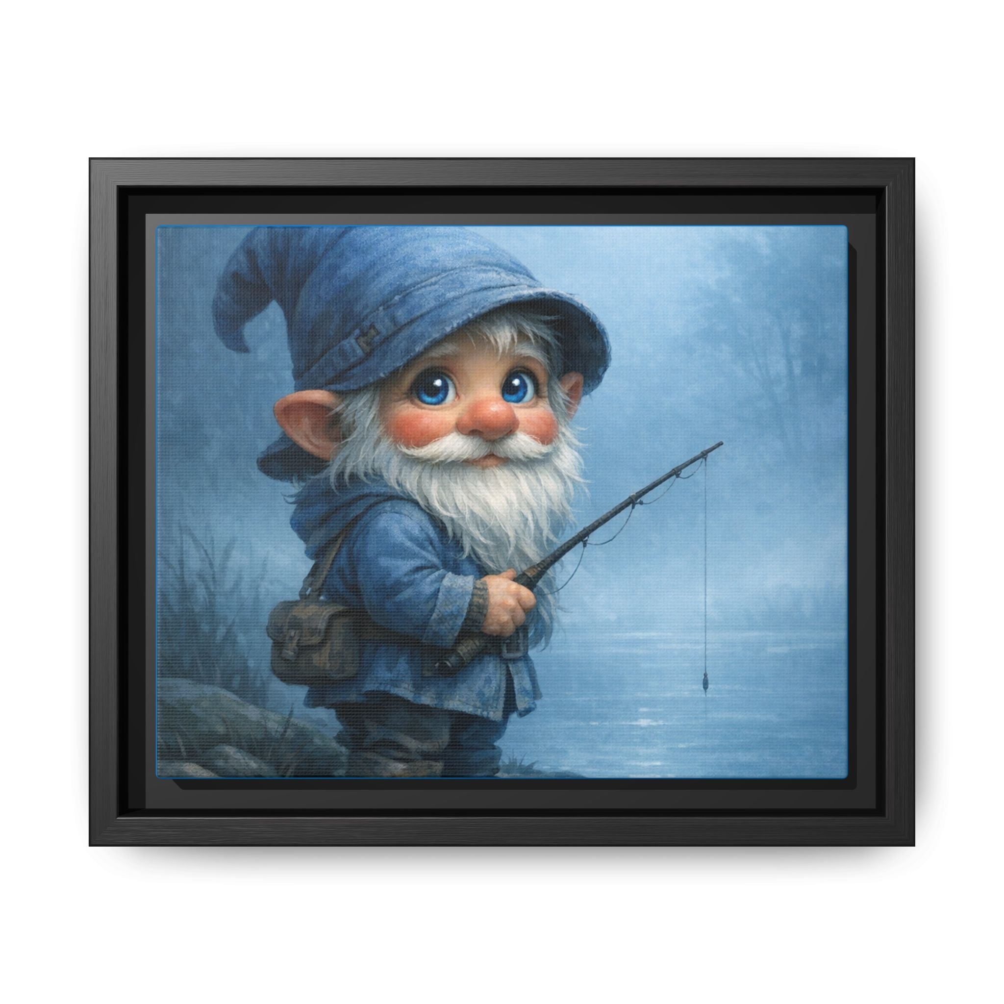 Framed Gnome Fishing Matte Canvas Wall Art — Whimsical Nursery & Cottage Decor