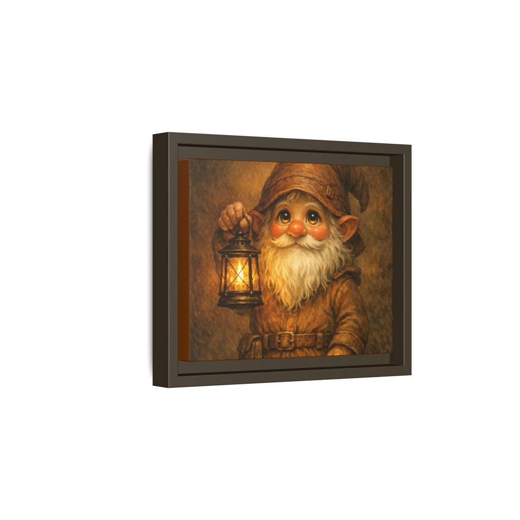 Bright eyes Gnome Lantern Framed Canvas Art — Whimsical Cozy Nursery Wall Decor