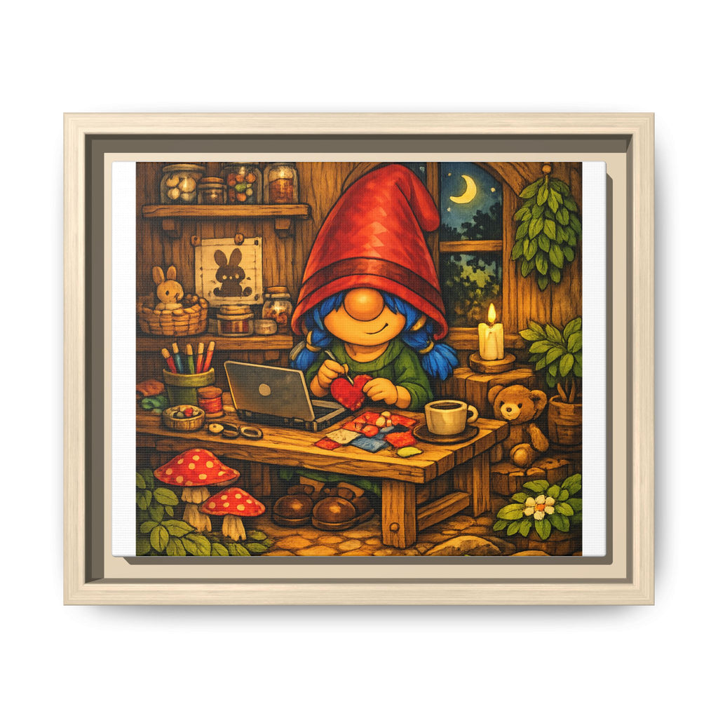 Cozy Gnome Girl Blue hair Arts Print — Framed Matte Canvas Wall Art