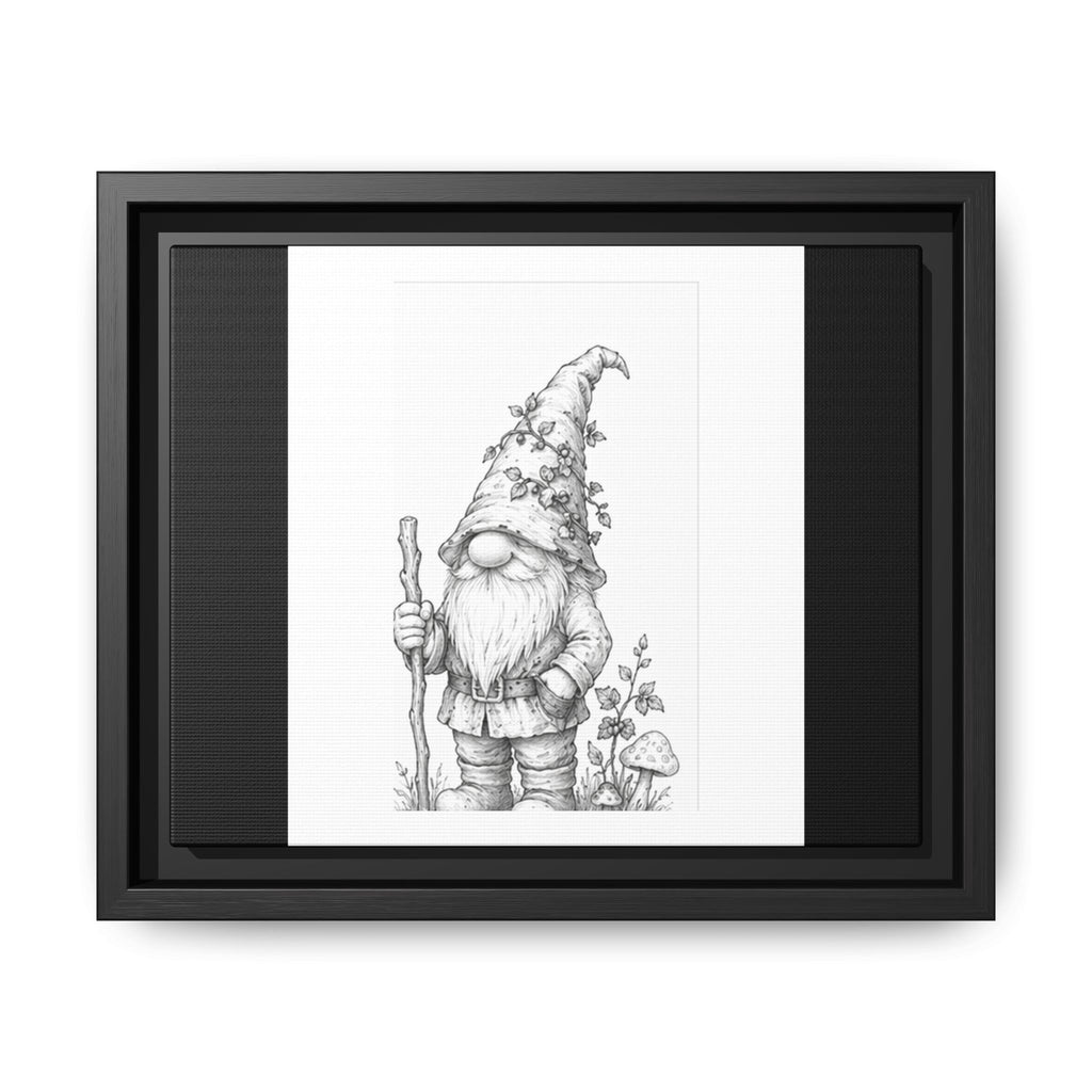 Gnome Pencil Sketch Matte Canvas Framed Print — Whimsical Woodland Home Decor - Bramble
