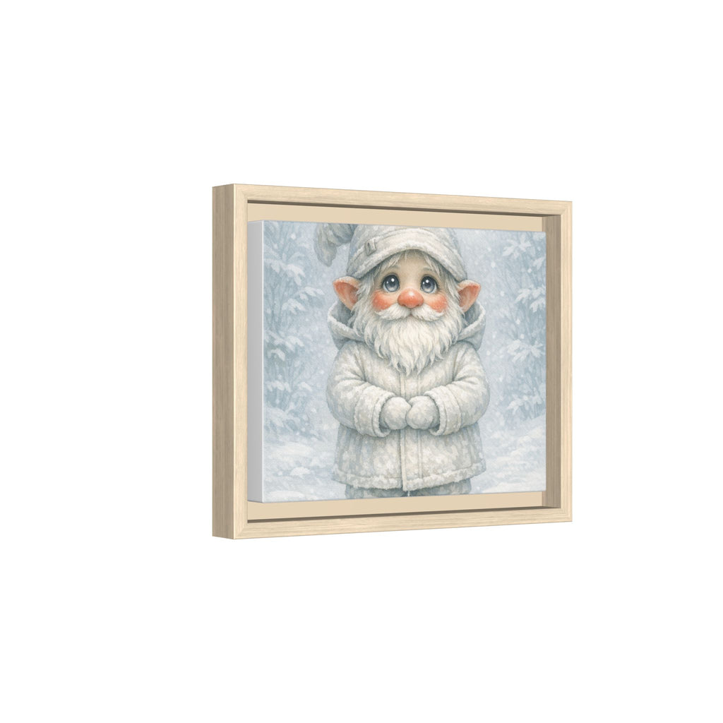 Bright Eyes Framed Winter Gnome Canvas Print — Cute Snowy Nursery Wall Art
