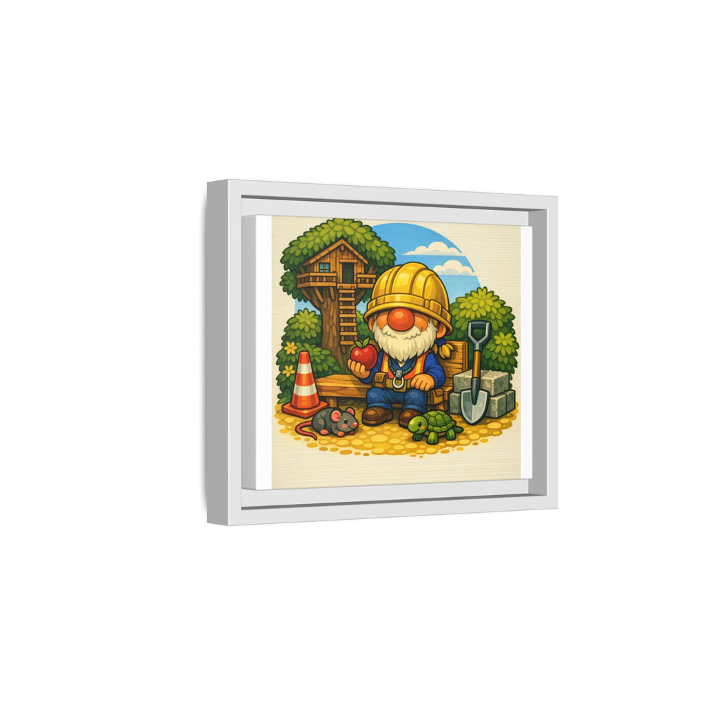 Construction Gnome Boy Matte Framed Canvas Art — Cute Garden Worker Wall Decor