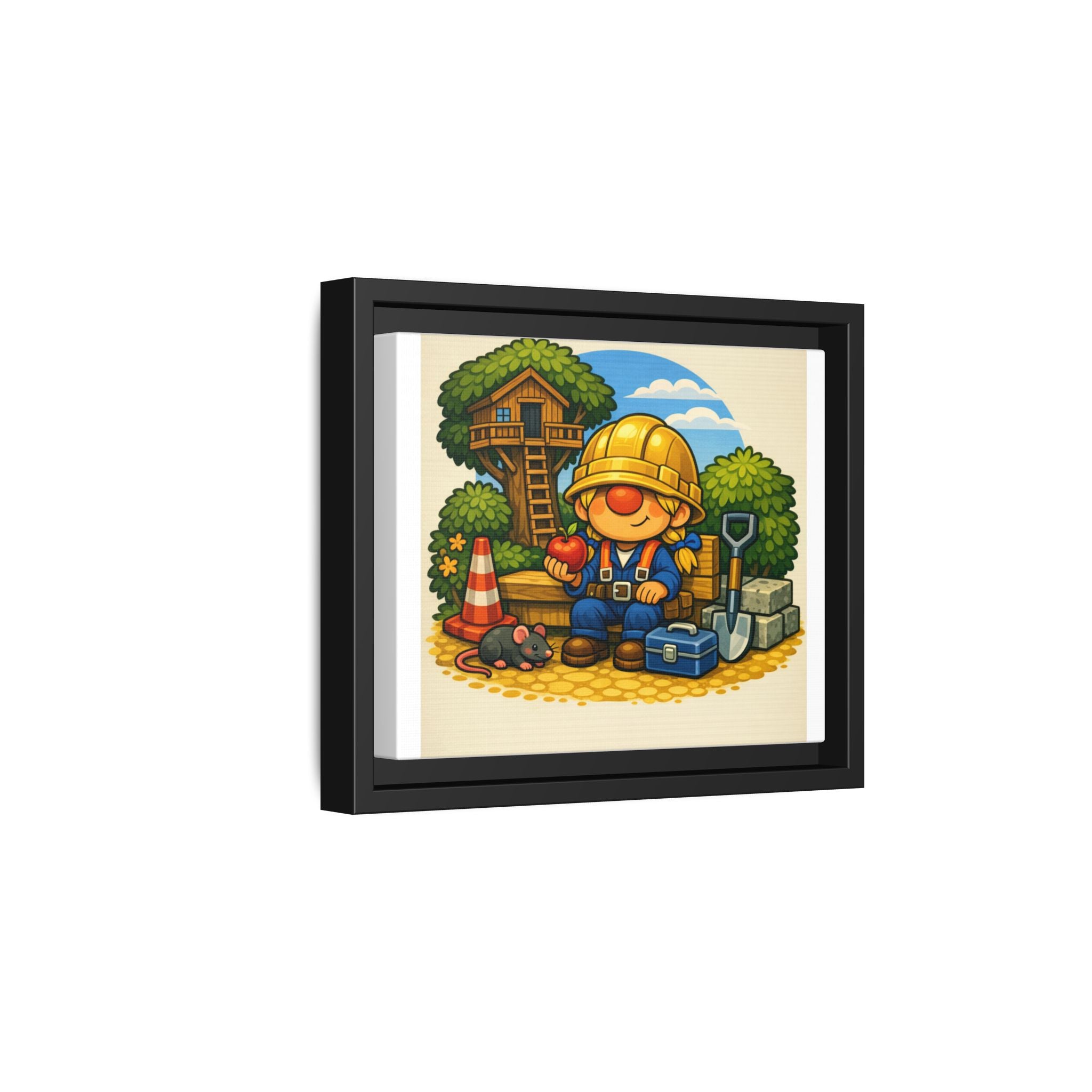 Gnome Girl Construction Worker Framed Art Print — Cute Builder Treehouse Matte Canvas
