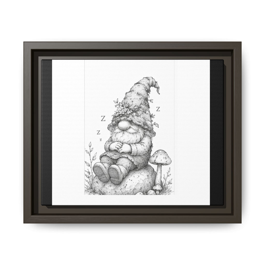 Sleeping Gnome Pencil Framed Matte Canvas Wall Art - Lark