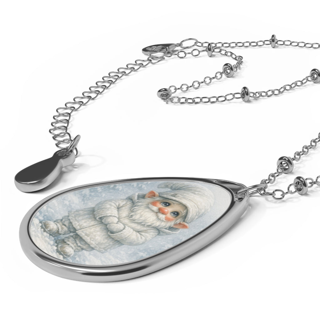 Oval Necklace — Winter Gnome Teardrop Pendant