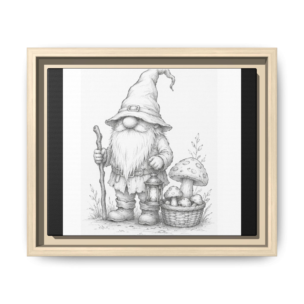 Gnome Pencil Illustration Matte Canvas Framed Print — Rustic Woodland Nursery Art - Oak