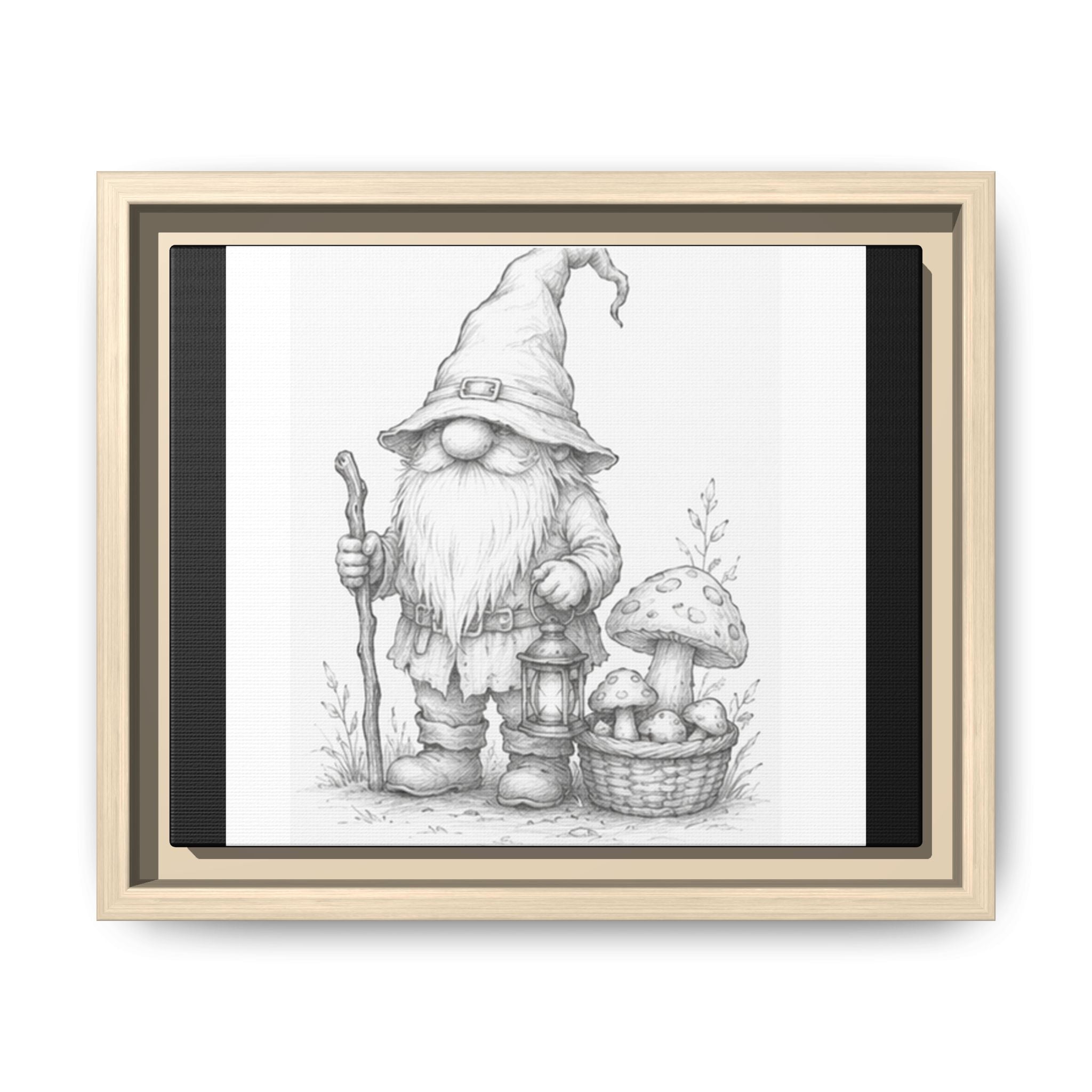 Gnome Pencil Illustration Matte Canvas Framed Print — Rustic Woodland Nursery Art - Oak