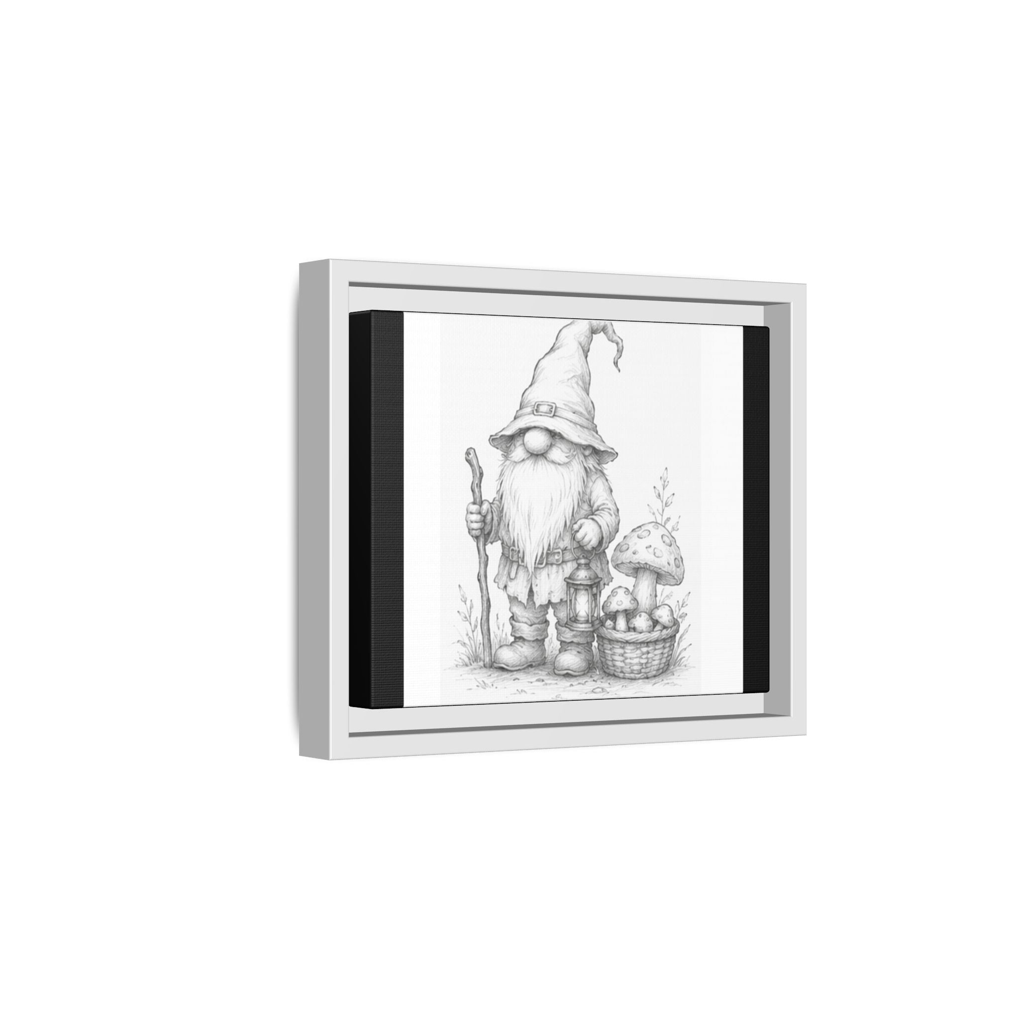 Gnome Pencil Illustration Matte Canvas Framed Print — Rustic Woodland Nursery Art - Oak