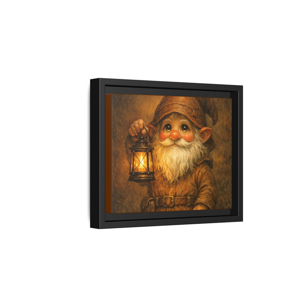 Bright eyes Gnome Lantern Framed Canvas Art — Whimsical Cozy Nursery Wall Decor